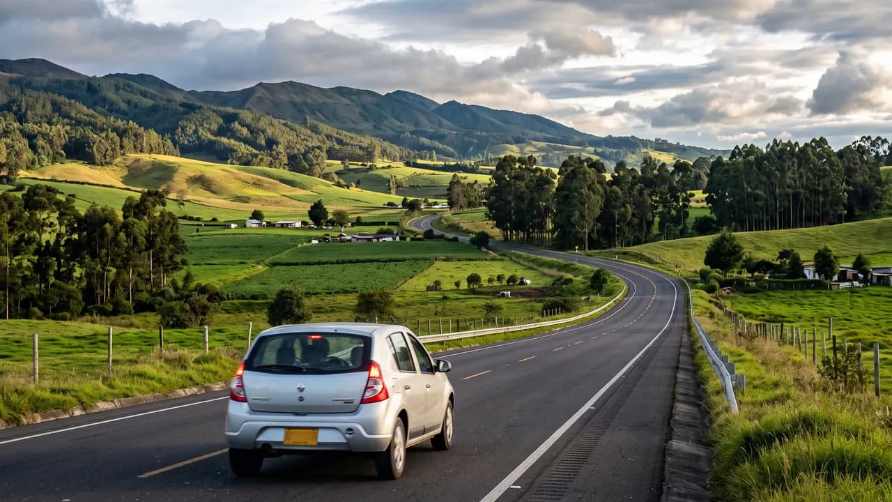 Carretera en Colombia vista desde un carro alquilado