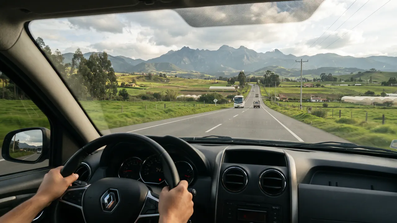 Conductor al volante de un carro alquilado en Bogotá